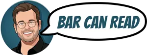 הלוגו המאויר של Bar Can Read עם דמות ובועת דיבור.